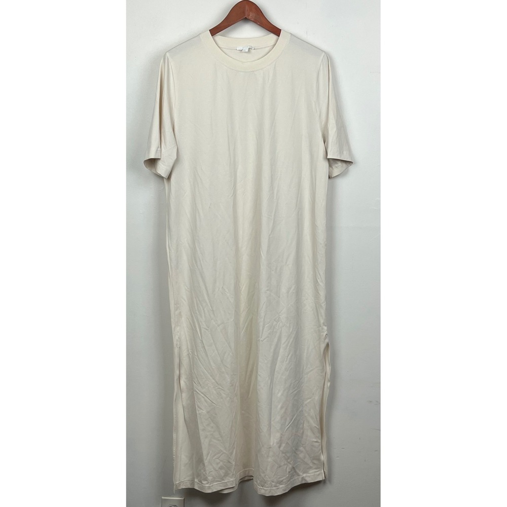 COS T-Shirt Maxi Dress M Cream Minimalist Clean Girl Side Slit Stretch Jersey